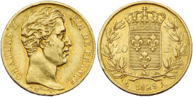 FRANCE, Charles X (1824-1830), AV 20 francs, 1829 A, Paris. 7783 p. frappées. Gad. 1029; Fr. 549. Rare.

Très Beau / Very Fine