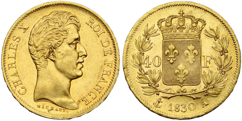 FRANCE, Charles X (1824-1830), AV 40 francs, 1830 A, Paris. Tranche en relief. S...
