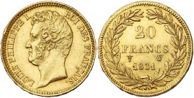 FRANCE, Louis-Philippe (1830-1848), AV 20 francs, 1831 W, Lille. Tête nue. Tranche en relief. Gad. 1030a; Fr. 556.

Très Beau à Superbe / Very Fine ...