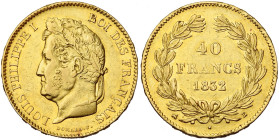 FRANCE, Louis-Philippe (1830-1848), AV 40 francs, 1832 B, Rouen. 3947 p. frappées. Gad. 1106; Fr. 558. Rare. Petits coups.

Très Beau à Superbe / Ve...
