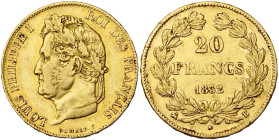 FRANCE, Louis-Philippe (1830-1848), AV 20 francs, 1832 A, Paris. 6360 p. frappées. Gad. 1031; Fr. 560. Rare. Coup sur la tranche.

Très Beau / Very ...