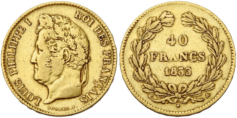 FRANCE, Louis-Philippe (1830-1848), AV 40 francs, 1833 A, Paris. Gad. 1106; Fr. ...