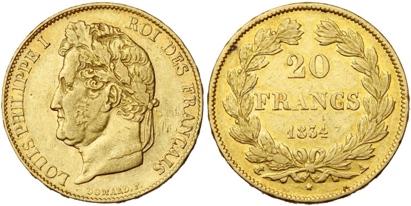 FRANCE, Louis-Philippe (1830-1848), AV 20 francs, 1834 A, Paris. Gad. 1031; Fr. ...