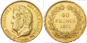 FRANCE, Louis-Philippe (1830-1848), AV 40 francs, 1835 A, Paris. Gad. 1106; Fr. 557. Petite tache au droit.

Très Beau à Superbe / Very Fine - Extre...