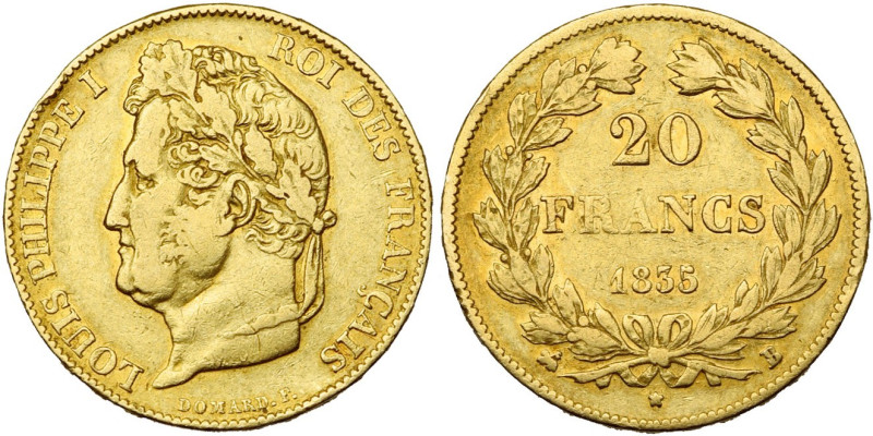 FRANCE, Louis-Philippe (1830-1848), AV 20 francs, 1835 B, Rouen. Gad. 1031; Fr. ...