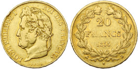 FRANCE, Louis-Philippe (1830-1848), AV 20 francs, 1835 B, Rouen. Gad. 1031; Fr. 564. Rare. Coup sur la tranche.

Très Beau / Very Fine