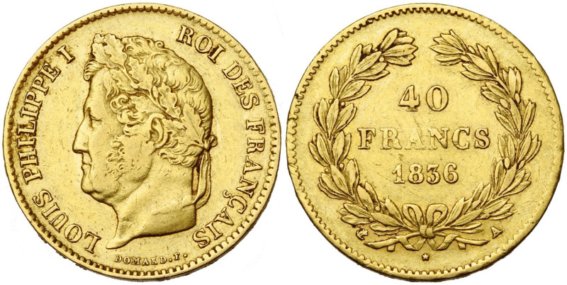 FRANCE, Louis-Philippe (1830-1848), AV 40 francs, 1836 A, Paris. Gad. 1106; Fr. ...