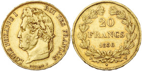 FRANCE, Louis-Philippe (1830-1848), AV 20 francs, 1836 W, Lille. Gad. 1031; Fr. 562. Rare.

Très Beau à Superbe / Very Fine - Extremely Fine