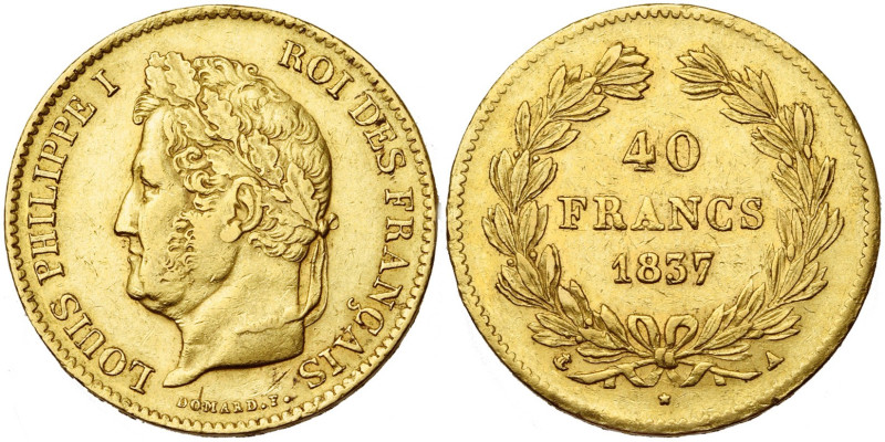 FRANCE, Louis-Philippe (1830-1848), AV 40 francs, 1837 A, Paris. Gad. 1106; Fr. ...