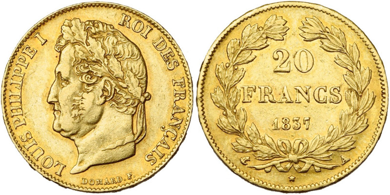 FRANCE, Louis-Philippe (1830-1848), AV 20 francs, 1837 A, Paris. Gad. 1031; Fr. ...