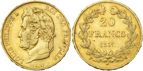 FRANCE, Louis-Philippe (1830-1848), AV 20 francs, 1837 W, Lille. Gad. 1031; Fr. 562. Rare.

Très Beau à Superbe / Very Fine - Extremely Fine