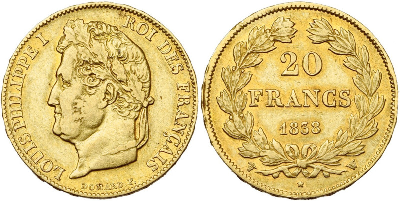 FRANCE, Louis-Philippe (1830-1848), AV 20 francs, 1838 W, Lille. Gad. 1031; Fr. ...