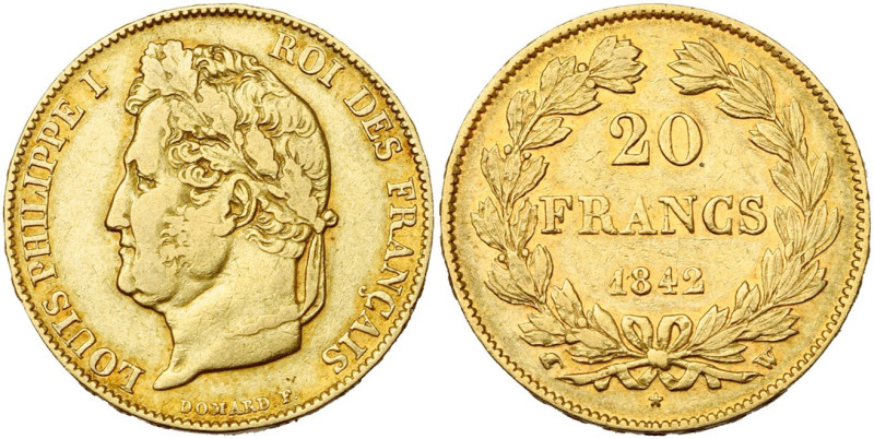 FRANCE, Louis-Philippe (1830-1848), AV 20 francs, 1842 W, Lille. Gad. 1031; Fr. ...