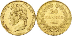 FRANCE, Louis-Philippe (1830-1848), AV 20 francs, 1844 W, Lille. Gad. 1031; Fr. 562. Fines griffes. Petit coup sur la tranche.

Très Beau / Very Fin...