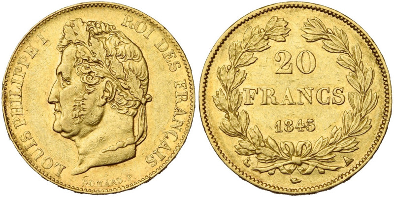 FRANCE, Louis-Philippe (1830-1848), AV 20 francs, 1845 A, Paris. Seulement 939 p...