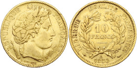 FRANCE, Deuxième République (1848-1852), AV 10 francs, 1850 A, Paris. Type Cérès. Avec tête de chien à l'oreille basse. Gad. 1012; Fr. 567. Rare.

p...
