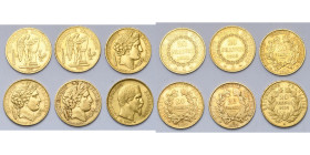 FRANCE, Deuxième République (1848-1852), lot de 6 p. de 20 francs: 1848 et 1849 A (Génie), 1849, 1850 et 1851 A (Cérès), 1852 A (Louis-Napoléon Bonapa...
