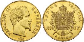 FRANCE, Napoléon III (1852-1870), AV 100 francs, 1858 A, Paris. Gad. 1135; Fr. 569. Petits coups sur la tranche.

Très Beau à Superbe / Very Fine - ...