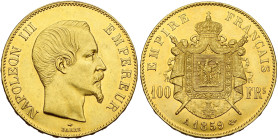 FRANCE, Napoléon III (1852-1870), AV 100 francs, 1859 A, Paris. Gad. 1135; Fr. 569. Fines griffes et petits coups sur la tranche. Avec brillant de fra...