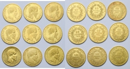 FRANCE, Napoléon III (1852-1870), lot de 9 p. de 10 francs à la tête nue: 1855 A, 1856 A, 1857 A, 1858 A et BB, 1859 A et BB, 1860 A et BB. Gad. 1014....