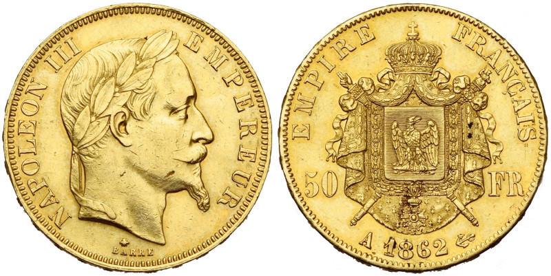 FRANCE, Napoléon III (1852-1870), AV 50 francs, 1862 A, Paris. Tête laurée. Gad....