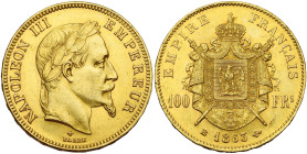 FRANCE, Napoléon III (1852-1870), AV 100 francs, 1863 BB, Strasbourg. 5078 p. frappées. Gad. 1136; Fr. 581. Petits coups.

Très Beau à Superbe / Ver...