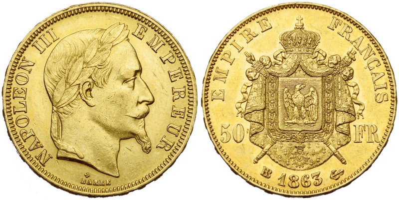 FRANCE, Napoléon III (1852-1870), AV 50 francs, 1863 BB, Strasbourg. Gad. 1112; ...