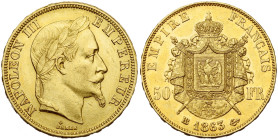 FRANCE, Napoléon III (1852-1870), AV 50 francs, 1863 BB, Strasbourg. Gad. 1112; Fr. 583.

Très Beau à Superbe / Very Fine - Extremely Fine