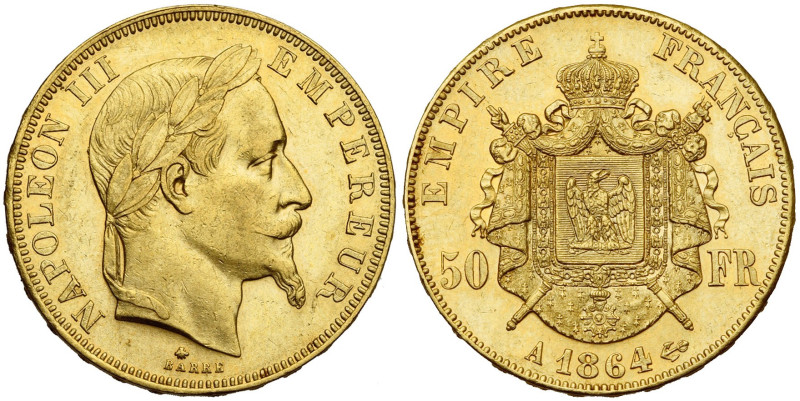 FRANCE, Napoléon III (1852-1870), AV 50 francs, 1864 A, Paris. Gad. 1112; Fr. 58...