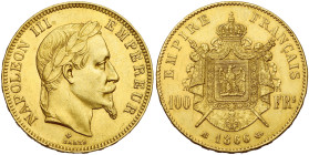 FRANCE, Napoléon III (1852-1870), AV 100 francs, 1866 BB, Strasbourg. 3075 p. frappées. Gad. 1136; Fr. 581. Rare. Fines griffes.

Très Beau à Superb...