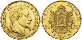 FRANCE, Napoléon III (1852-1870), AV 50 francs, 1866 BB, Strasbourg. Gad. 1112; Fr. 583.

Très Beau / Very Fine