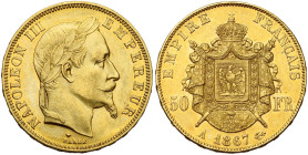 FRANCE, Napoléon III (1852-1870), AV 50 francs, 1867 A, Paris. Gad. 1112; Fr. 582.

Très Beau à Superbe / Very Fine - Extremely Fine