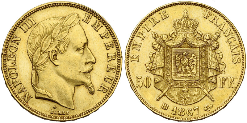 FRANCE, Napoléon III (1852-1870), AV 50 francs, 1867 BB, Strasbourg. Gad. 1112; ...