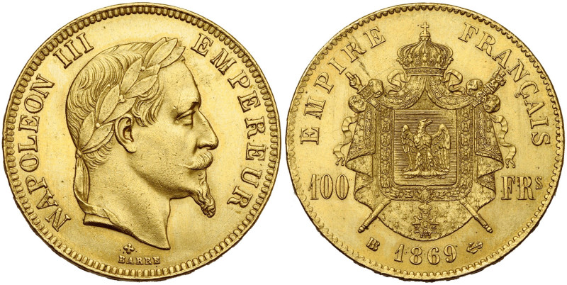 FRANCE, Napoléon III (1852-1870), AV 100 francs, 1869 BB, Strasbourg. Gad. 1136;...