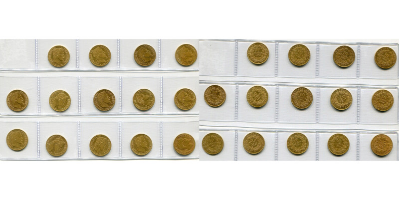 FRANCE, Napoléon III (1852-1870), série des 14 p. de 10 francs à la tête laurée:...