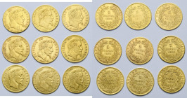 FRANCE, Napoléon III (1852-1870), lot de 9 p. de 5 francs à la tête laurée: 1862 A et BB, 1863 A et BB, 1864 A et BB, 1865 BB, 1866 A et BB. Gad. 1002...