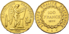 FRANCE, Troisième République (1871-1940), AV 100 francs, 1899 A, Paris. Gad. 1137; Fr. 590. Nettoyé. Traces de monture.

Très Beau / Very Fine