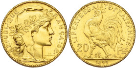 FRANCE, Troisième République (1871-1940), AV 20 francs, 1899. Type Marianne. Piéfort en or. Tranche lisse avec poinçon ESSAI. Mazard 2115a. 8,92 g. Tr...