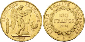 FRANCE, Troisième République (1871-1940), AV 100 francs, 1904 A, Paris. Gad. 1137; Fr. 590. Petits coups. Légèrement nettoyé.

Très Beau à Superbe /...