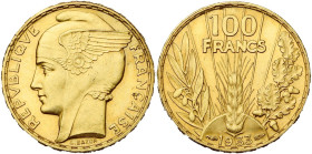 FRANCE, Troisième République (1871-1940), AV 100 francs, 1933. Type Bazor. Tranche inscrite en relief. Seulement 300 p. frappées. Gad. 1148; Fr. 598. ...