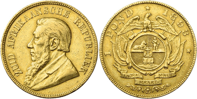 AFRIQUE DU SUD, Zuid Afrikaansche Republiek (1852-1902), AV 1 pond, 1893. Fr. 2....