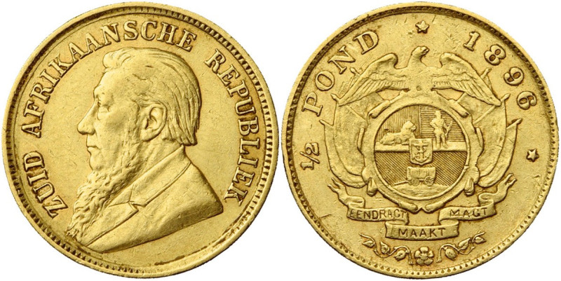 AFRIQUE DU SUD, Zuid Afrikaansche Republiek (1852-1902), AV 1/2 pond, 1896. Fr. ...