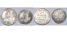 ALLEMAGNE, BRUNSWICK-WOLFENBÜTTEL, lot de 2 p.: Rudolf August, 12 Mariengroschen, 1673, Zellerfeld; Rudolf August et Anton Ulrich, 24 Mariengroschen, ...