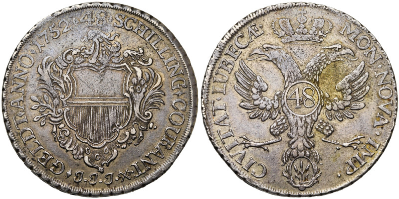 ALLEMAGNE, LÜBECK, Ville libre, AR Taler de 48 Schilling, 1752 JJJ. D/ Ecu de la...