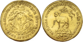 ALLEMAGNE, NUREMBERG, Ville impériale, AV ducat, 1700 G-F-N (chronogramme). D/ Trois écus. Au-dessus, une colombe ten. un rameau. R/ L'agneau de Dieu ...