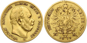 ALLEMAGNE, PRUSSE, Wilhelm Ier (1861-1888), AV 10 Mark, 1873 B. J. 242; A.K.S. 111; Fr. 3820.

presque Très Beau / about Very Fine