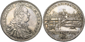 ALLEMAGNE, RATISBONNE (REGENSBURG), Ville impériale, AR Konventionstaler, 1756 ICB. Au titre de François Ier. D/ B. l., dr. et cuir. de l'empereur à d...