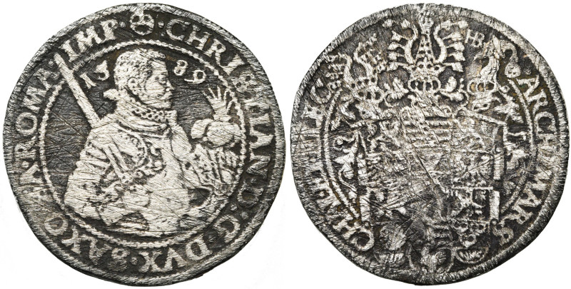 ALLEMAGNE, SAXE, Christian Ier (1586-1591), AR Taler, 1589 HB, Dresde. D/ B. cui...