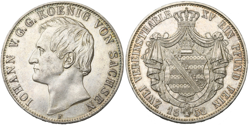 ALLEMAGNE, SAXE, Royaume, Johann (1854-1873), AR double Vereinstaler, 1858 F. J....