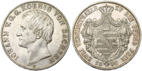 ALLEMAGNE, SAXE, Royaume, Johann (1854-1873), AR double Vereinstaler, 1858 F. J. 110; A.K.S. 126; Dav. 889.

Superbe à Fleur de Coin / Extremely Fin...